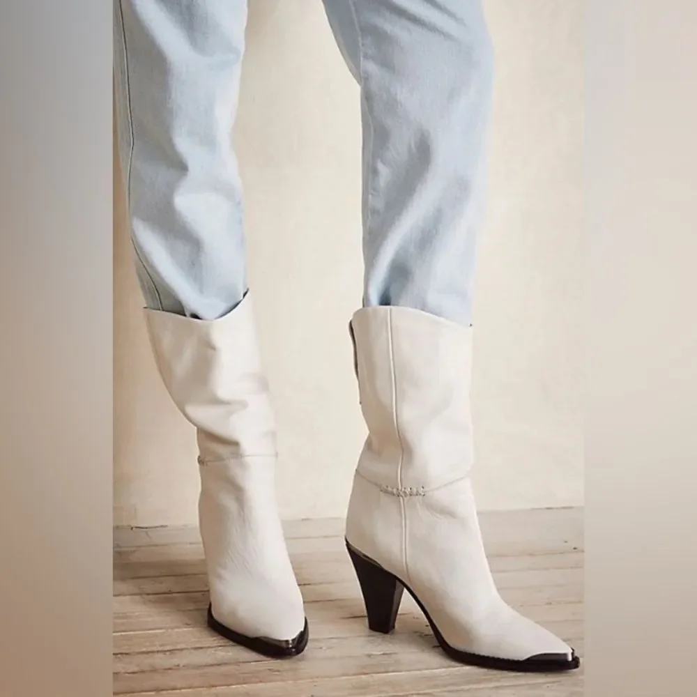Free People Stevie Mid Boots white leather size US 9 / EU 39